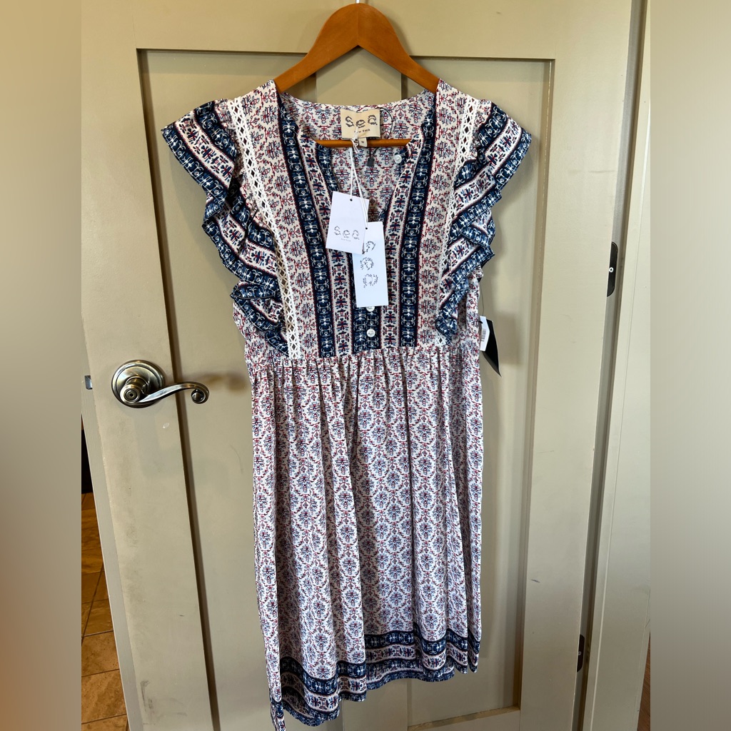 Sea New York 100% Silk Bohemian Mini Dress Sz 10 New — image 4 of 8